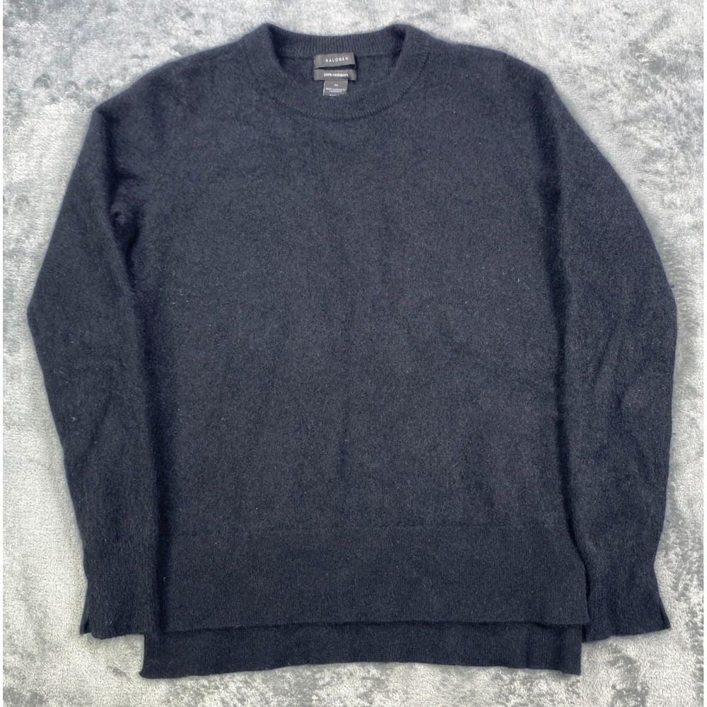 Halogen Sweater Women Medium 100% Cashmere Black Crew Neck Long Sleeve Luxe Soft